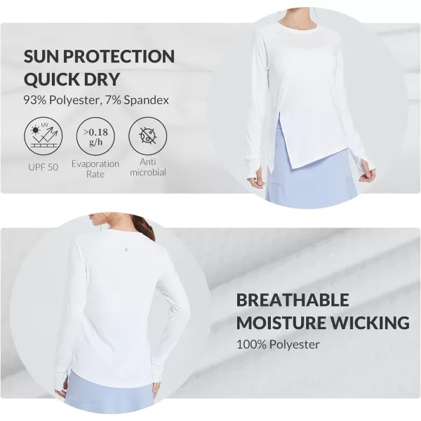 BALEAF Womens UPF 50 Long Sleeve Sun Protection Shirts SPF Hiking Shirts Quick Dry Tie Front Side Slit RunningWhite