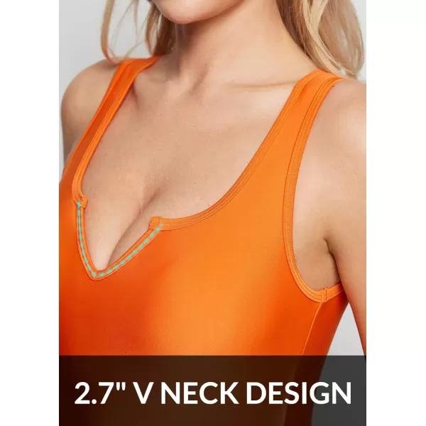 BALEAF Womens V Neck Swim Bra Tops Crop Push Up Full Coverage Bikini Tops Midkini Top Only Builtin Bra UPF 50Orange