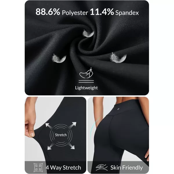 BALEAF Womens Wide Leg Capris Yoga Pants Crossover High Waist Crop Dress Pants with Pockets Loose Lounge Casual SummerBlack