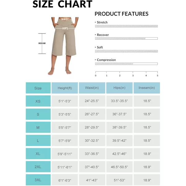 BALEAF Womens Wide Leg Capris Yoga Pants Crossover High Waist Crop Dress Pants with Pockets Loose Lounge Casual SummerKhaki