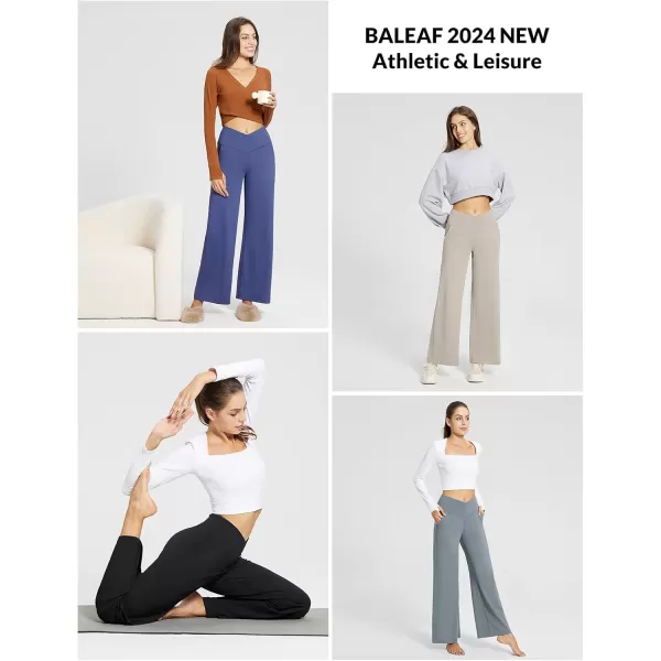 BALEAF Womens Wide Leg Yoga Pants Crossover High Waist Loose Pants with Pockets Casual Lounge Stretch Long Travel Work PantsDark Grey