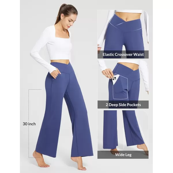 BALEAF Womens Wide Leg Yoga Pants Crossover High Waist Loose Pants with Pockets Casual Lounge Stretch Long Travel Work PantsNavy Blue