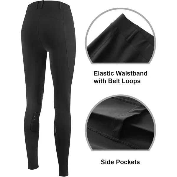 BALEAF Womens Winter Riding Breeches Equestrian Pants Fleece Horseback Riding Tights Belt Loops KneePatch Pockets Leggings02siliconeblack