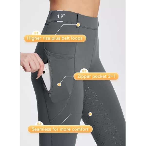 BALEAF Womens Winter Riding Pants Full Seat Breeches Fleece Horse Equestrian Tights Horseback Leggings PocketsGreyfull Seat