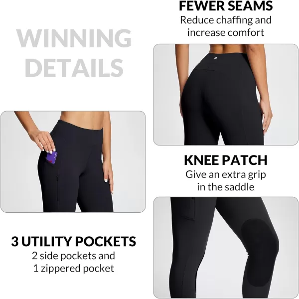 BALEAF Womens Winter Riding Pants Horse Breeches KneePatch Fleece Horseback Equestrian Tights Pockets Leggings01suedeblack