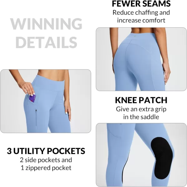 BALEAF Womens Winter Riding Pants Horse Breeches KneePatch Fleece Horseback Equestrian Tights Pockets Leggings01suedelight Blue