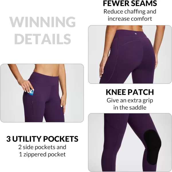 BALEAF Womens Winter Riding Pants Horse Breeches KneePatch Fleece Horseback Equestrian Tights Pockets Leggings01suedepurple