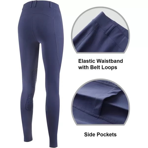 BALEAF Womens Winter Riding Pants Horse Breeches KneePatch Fleece Horseback Equestrian Tights Pockets Leggings02siliconeblue