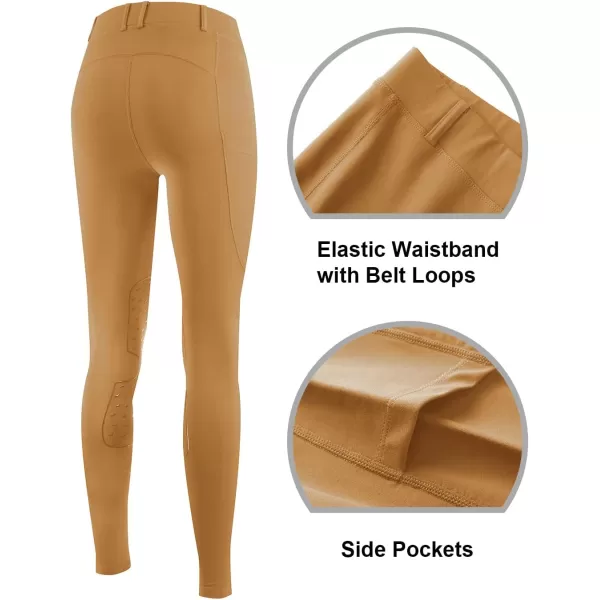 BALEAF Womens Winter Riding Pants Horse Breeches KneePatch Fleece Horseback Equestrian Tights Pockets Leggings02siliconebrown