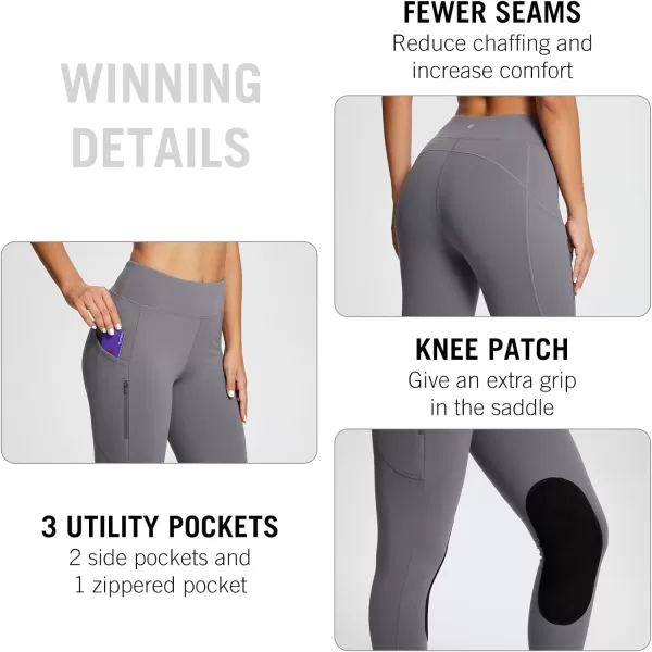 BALEAF Womens Winter Riding Pants Horse Breeches KneePatch Fleece Horseback Equestrian Tights Pockets LeggingsGrey