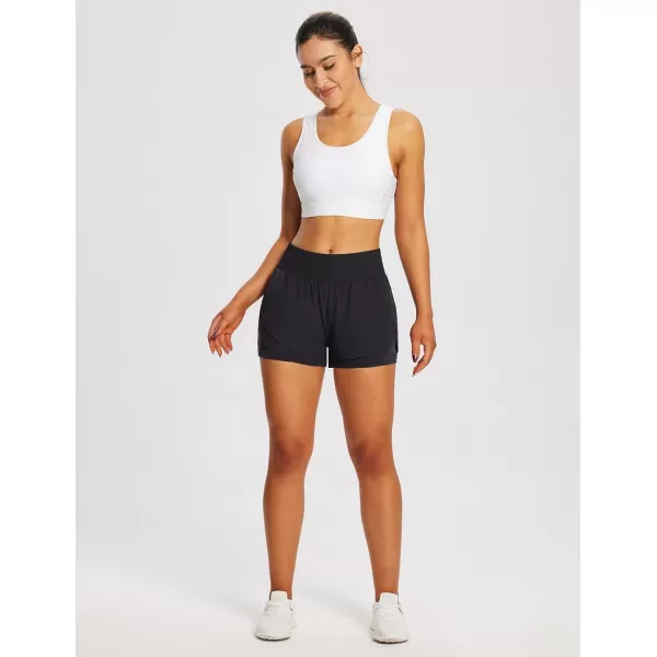BALEAF Womens Workout Running Shorts 2 in 1 Spandex High Waisted 3 Athletic Shorts with Liner PocketsBlack