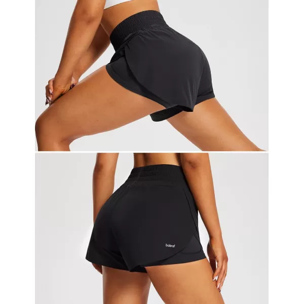 BALEAF Womens Workout Running Shorts 2 in 1 Spandex High Waisted 3 Athletic Shorts with Liner PocketsBlack