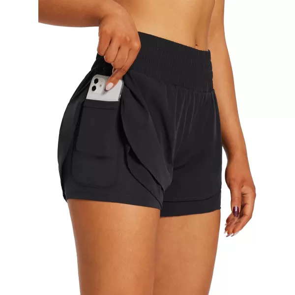 BALEAF Womens Workout Running Shorts 2 in 1 Spandex High Waisted 3 Athletic Shorts with Liner PocketsBlack