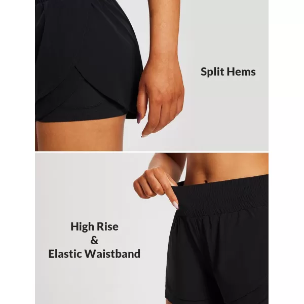 BALEAF Womens Workout Running Shorts 2 in 1 Spandex High Waisted 3 Athletic Shorts with Liner PocketsBlack