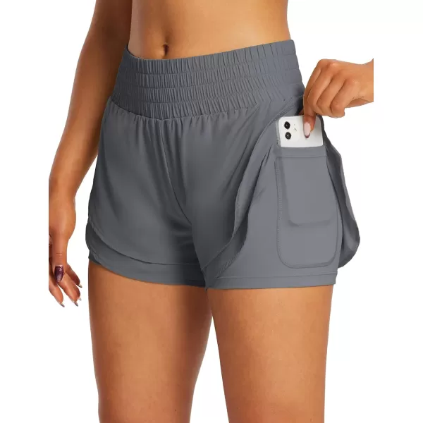 BALEAF Womens Workout Running Shorts 2 in 1 Spandex High Waisted 3 Athletic Shorts with Liner PocketsDark Grey