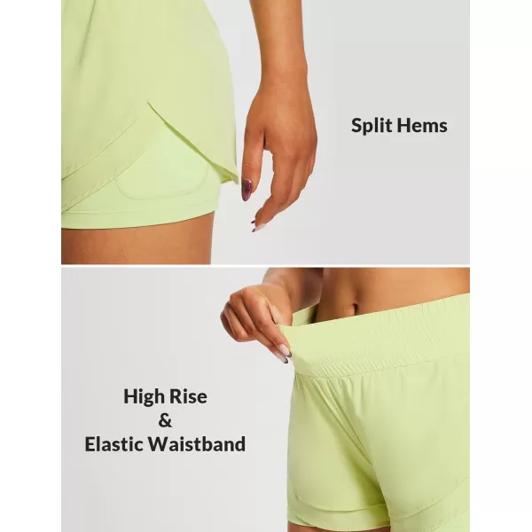 BALEAF Womens Workout Running Shorts 2 in 1 Spandex High Waisted 3 Athletic Shorts with Liner PocketsGreen