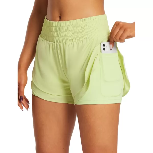 BALEAF Womens Workout Running Shorts 2 in 1 Spandex High Waisted 3 Athletic Shorts with Liner PocketsGreen