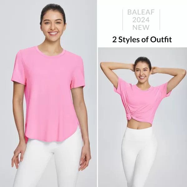 BALEAF Womens Workout Tops Short Sleeve Loose Fit Quick Dry Gym Athletic Yoga Running TShirts Side SlitsPink