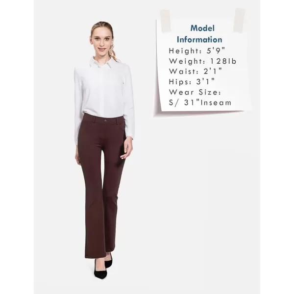 BALEAF Womens Yoga Dress Pants Stretchy Work Slacks Business Casual Straight LegBootcut Pull on Trousers 4 Pockets29 Bootcut Brown