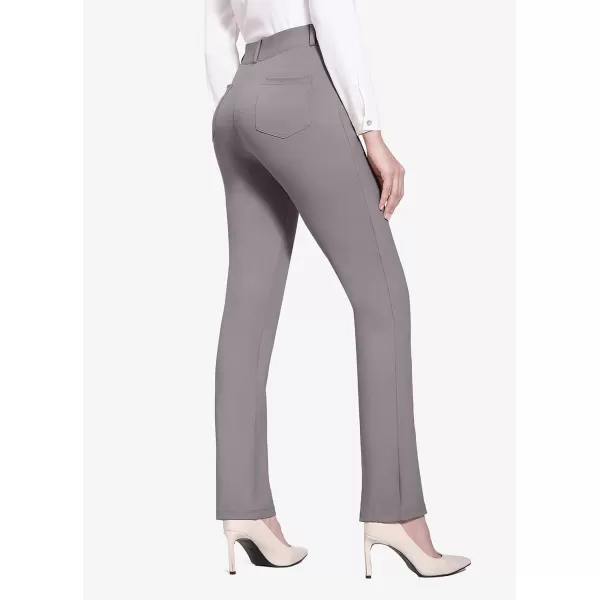 BALEAF Womens Yoga Dress Pants Stretchy Work Slacks Business Casual Straight LegBootcut Pull on Trousers 4 Pockets29 Straight Gray