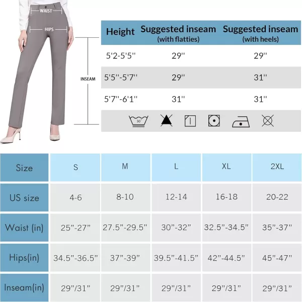 BALEAF Womens Yoga Dress Pants Stretchy Work Slacks Business Casual Straight LegBootcut Pull on Trousers 4 Pockets29 Straight Gray