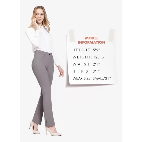 BALEAF Womens Yoga Dress Pants Stretchy Work Slacks Business Casual Straight LegBootcut Pull on Trousers 4 Pockets29 Straight Gray