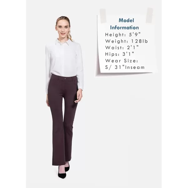 BALEAF Womens Yoga Dress Pants Stretchy Work Slacks Business Casual Straight LegBootcut Pull on Trousers 4 Pockets31 Bootcut Chocolate Brown