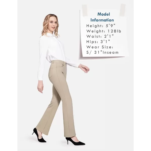 BALEAF Womens Yoga Dress Pants Stretchy Work Slacks Business Casual Straight LegBootcut Pull on Trousers 4 Pockets31 Bootcut Khaki