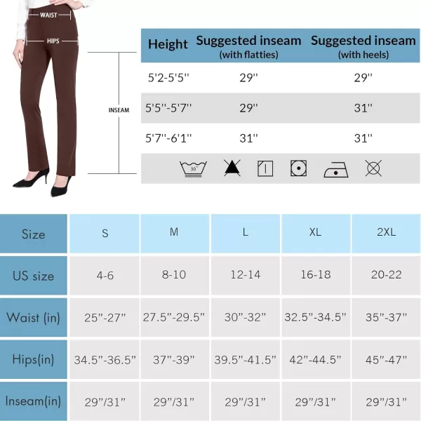 BALEAF Womens Yoga Dress Pants Stretchy Work Slacks Business Casual Straight LegBootcut Pull on Trousers 4 Pockets31 Straight Brown