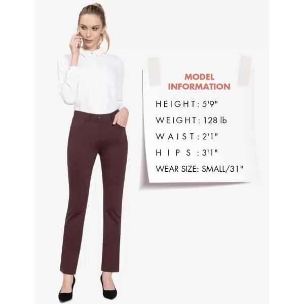 BALEAF Womens Yoga Dress Pants Stretchy Work Slacks Business Casual Straight LegBootcut Pull on Trousers 4 Pockets31 Straight Brown