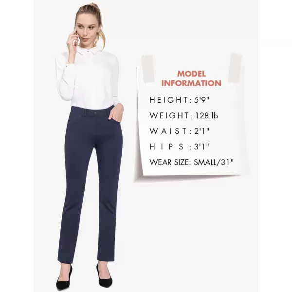 BALEAF Womens Yoga Dress Pants Stretchy Work Slacks Business Casual Straight LegBootcut Pull on Trousers 4 Pockets31 Straight Navy Blue