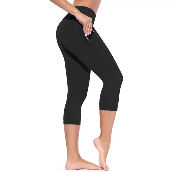 BALEAF Womens Yoga Pants Workout Capris Leggings Pockets Mid Waist Crop Athletic Running TightsBlack