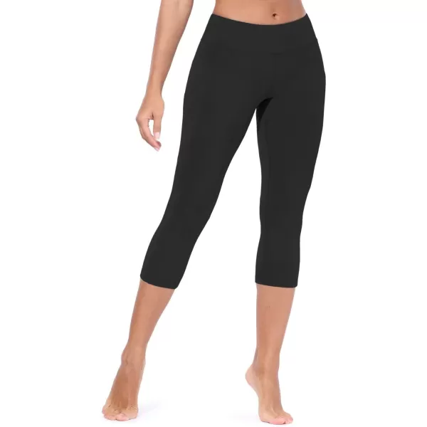 BALEAF Womens Yoga Pants Workout Capris Leggings Pockets Mid Waist Crop Athletic Running TightsBlack