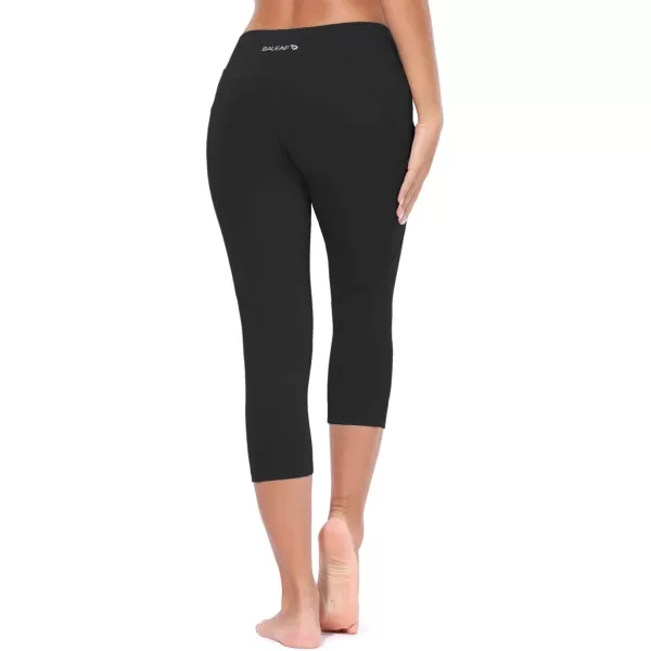 BALEAF Womens Yoga Pants Workout Capris Leggings Pockets Mid Waist Crop Athletic Running TightsBlack