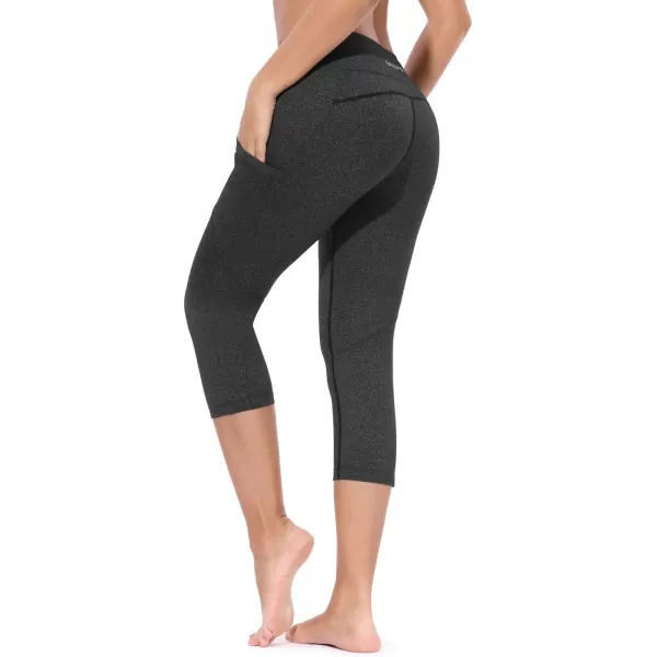 BALEAF Womens Yoga Pants Workout Capris Leggings Pockets Mid Waist Crop Athletic Running TightsBlack Grey