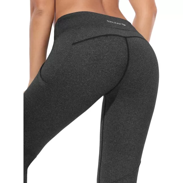 BALEAF Womens Yoga Pants Workout Capris Leggings Pockets Mid Waist Crop Athletic Running TightsBlack Grey