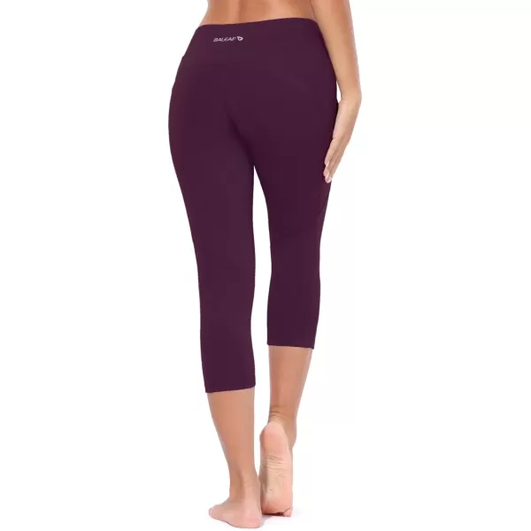 BALEAF Womens Yoga Pants Workout Capris Leggings Pockets Mid Waist Crop Athletic Running TightsDark Magenta