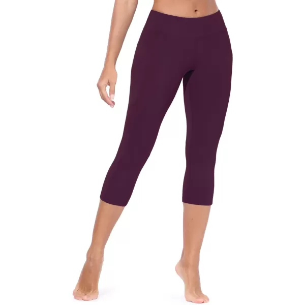 BALEAF Womens Yoga Pants Workout Capris Leggings Pockets Mid Waist Crop Athletic Running TightsDark Magenta