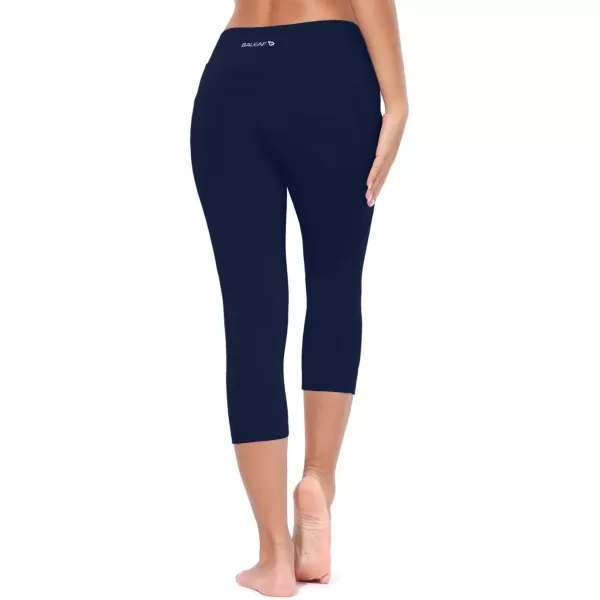 BALEAF Womens Yoga Pants Workout Capris Leggings Pockets Mid Waist Crop Athletic Running TightsDark Navy