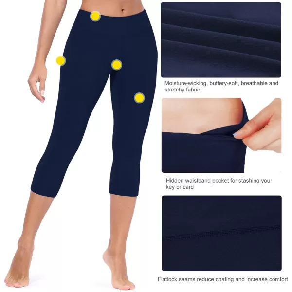 BALEAF Womens Yoga Pants Workout Capris Leggings Pockets Mid Waist Crop Athletic Running TightsDark Navy