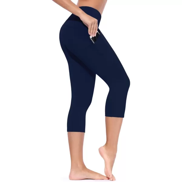 BALEAF Womens Yoga Pants Workout Capris Leggings Pockets Mid Waist Crop Athletic Running TightsDark Navy