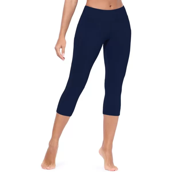 BALEAF Womens Yoga Pants Workout Capris Leggings Pockets Mid Waist Crop Athletic Running TightsDark Navy