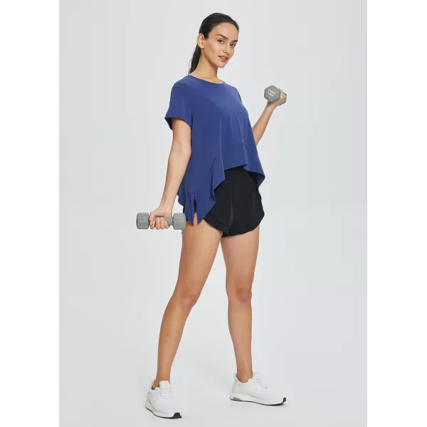 BALEAF Workout Shirts for Women Flowy Athletic Tops Oversized Loose Fit Running Yoga Quick Dry Soft Crewneck TeesBlue