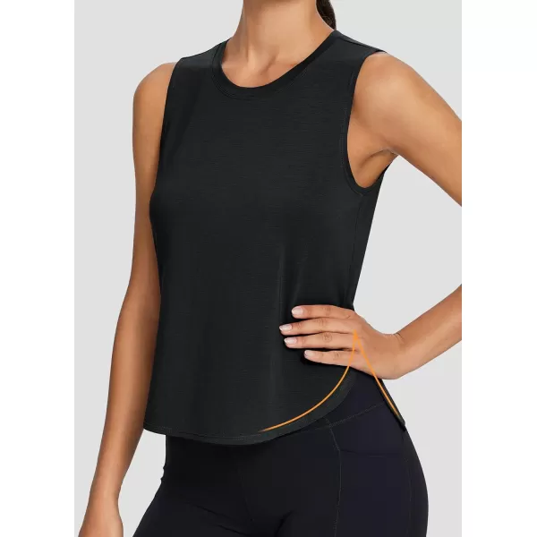 BALEAF Workout Tank Tops for Women Sleeveless Athletic Tops Flowy Soft Loose Fit Hip Length Running Shirts Gym Quick DryBlack