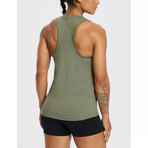 BALEAF Workout Tank Tops for Women Sleeveless Running Loose Fit Yoga Tops Active Shirts Pickleball Sports Gym ExerciseRacerbackheather Green