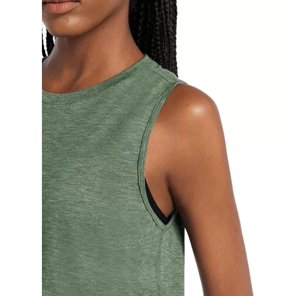 BALEAF Workout Tops for Women Crop Tank Top Quick Dry Athletic Gym Exercise Sleeveless Shirts Muscle Yoga Loose FitArmy Green