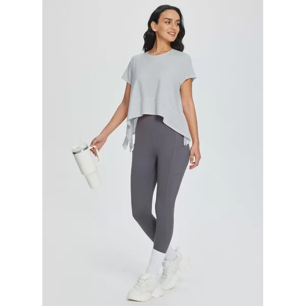 BALEAF Workout Tops for Women Flowy Athletic Tops Oversized Loose Fit Running Yoga Quick Dry Soft Crewneck TeesHeather Gray