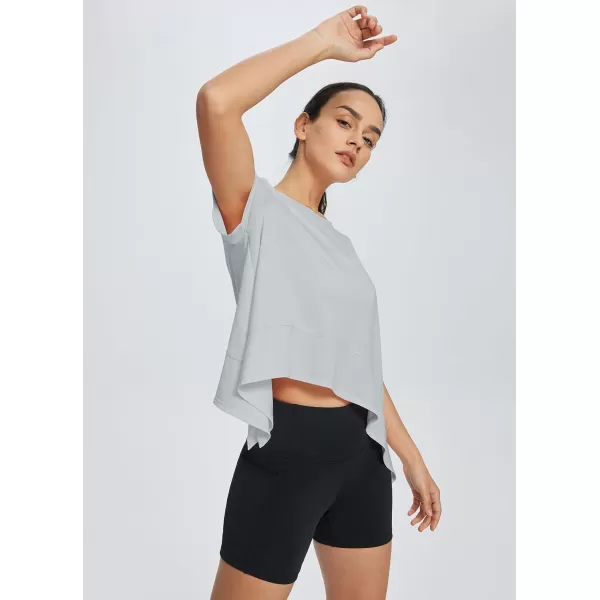 BALEAF Workout Tops for Women Flowy Athletic Tops Oversized Loose Fit Running Yoga Quick Dry Soft Crewneck TeesHeather Gray