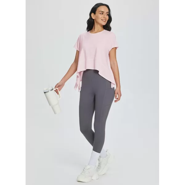 BALEAF Workout Tops for Women Flowy Athletic Tops Oversized Loose Fit Running Yoga Quick Dry Soft Crewneck TeesPink