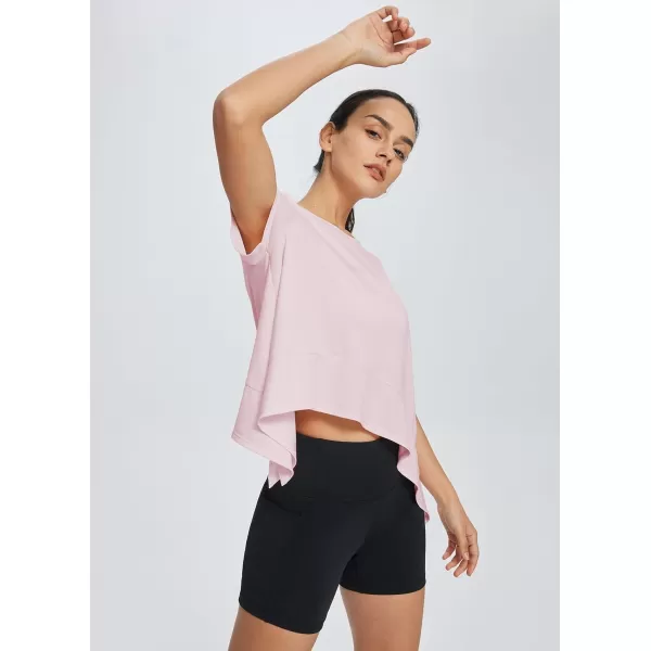 BALEAF Workout Tops for Women Flowy Athletic Tops Oversized Loose Fit Running Yoga Quick Dry Soft Crewneck TeesPink